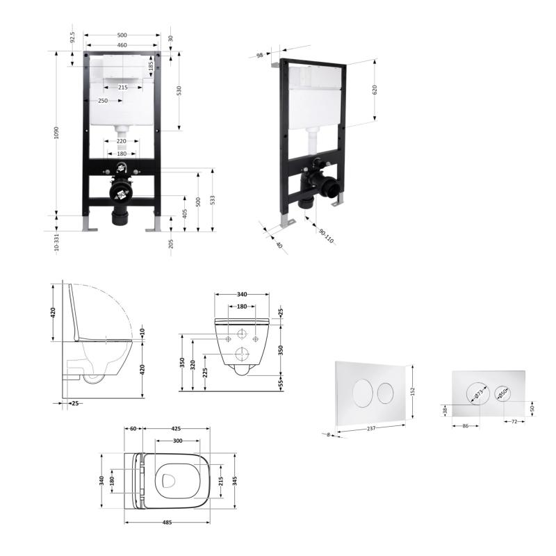 Готове рішення Qtap для ванної кімнати: підвісний унітаз Crow Ultra Quiet 485x340x290 + комплект інсталяції Standard (кругла клавіша Chrome) — фото 2