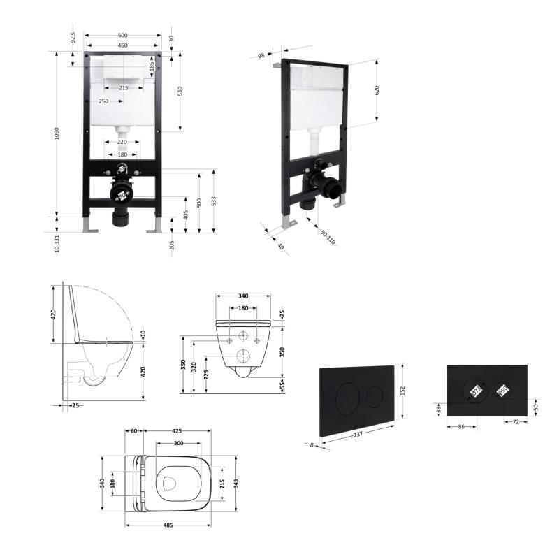 Готове рішення Qtap для ванної кімнати: підвісний унітаз Crow Ultra Quiet 485x340x290 + комплект інсталяції Standard (кругла клавіша Black) — фото 2
