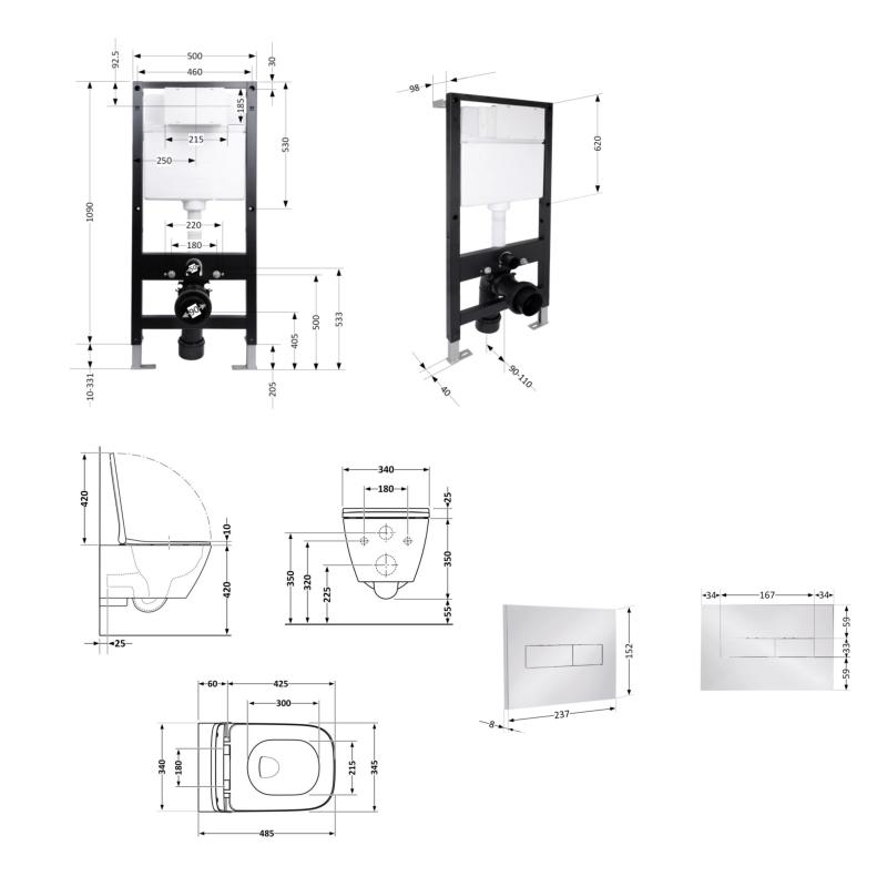 Готове рішення Qtap для ванної кімнати: підвісний унітаз Crow Ultra Quiet 485x340x290 + комплект інсталяції Standard (лінійна клавіша Chrome) — фото 2