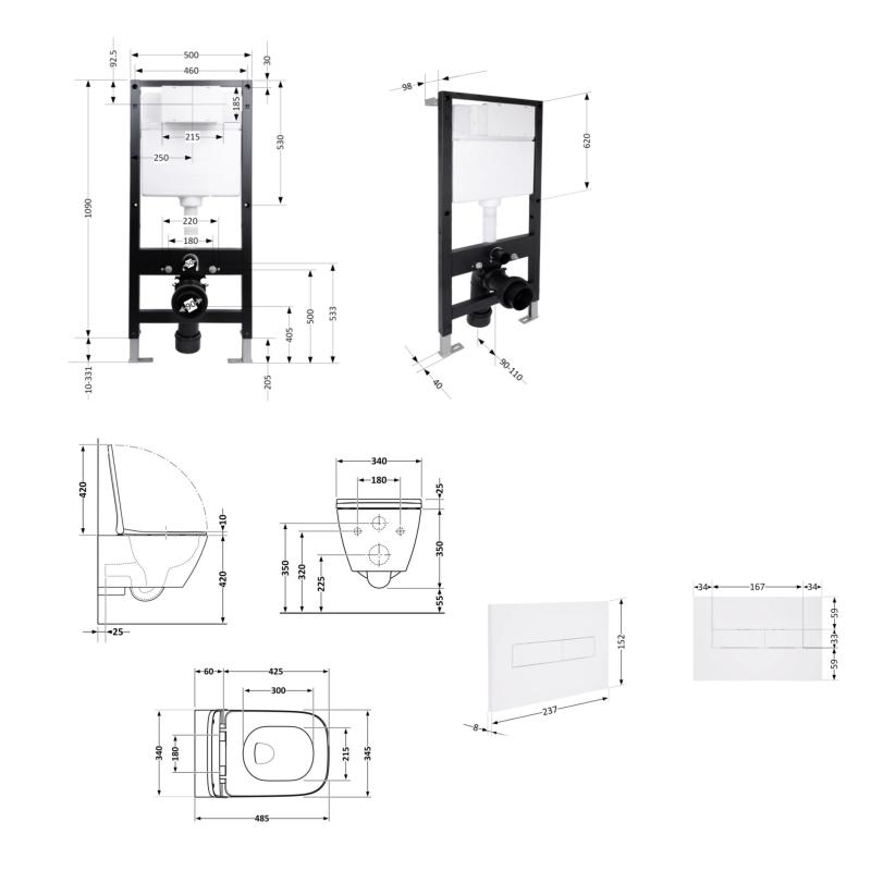 Готове рішення Qtap для ванної кімнати: підвісний унітаз Crow Ultra Quiet 485x340x290 + комплект інсталяції Standard (лінійна клавіша White) — фото 2