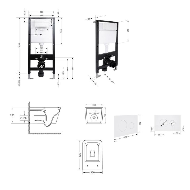 Готове рішення Qtap для ванної кімнати: підвісний унітаз Crow Ultra Quiet 520x360x290 + комплект інсталяції Standard (кругла клавіша White) — фото 2