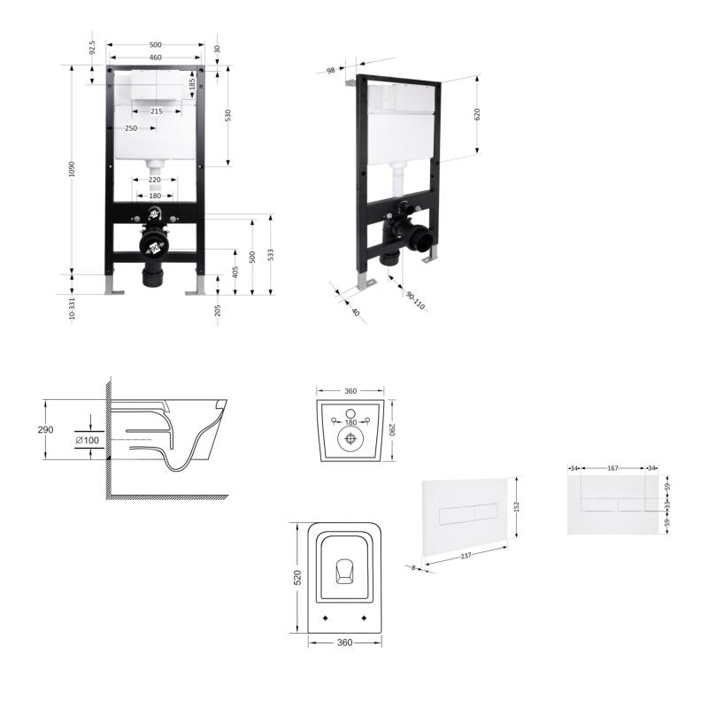Готове рішення Qtap для ванної кімнати: підвісний унітаз Crow Ultra Quiet 520x360x290 + комплект інсталяції Standard (лінійна клавіша White) — фото 2