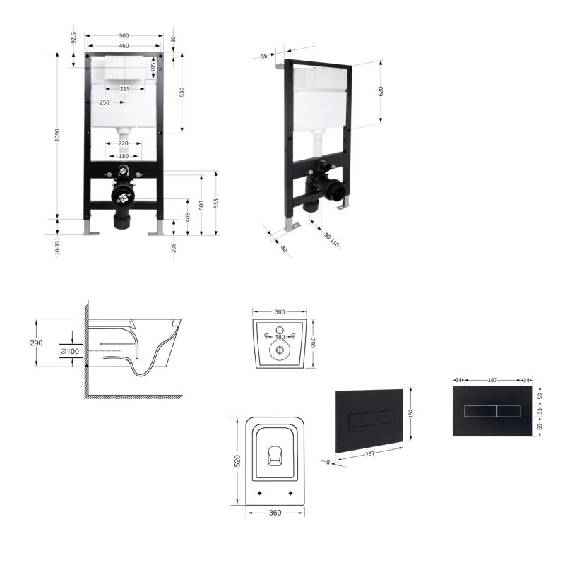 Готове рішення Qtap для ванної кімнати: підвісний унітаз Crow Ultra Quiet 520x360x290 + комплект інсталяції Standard (лінійна клавіша Black) — фото 2