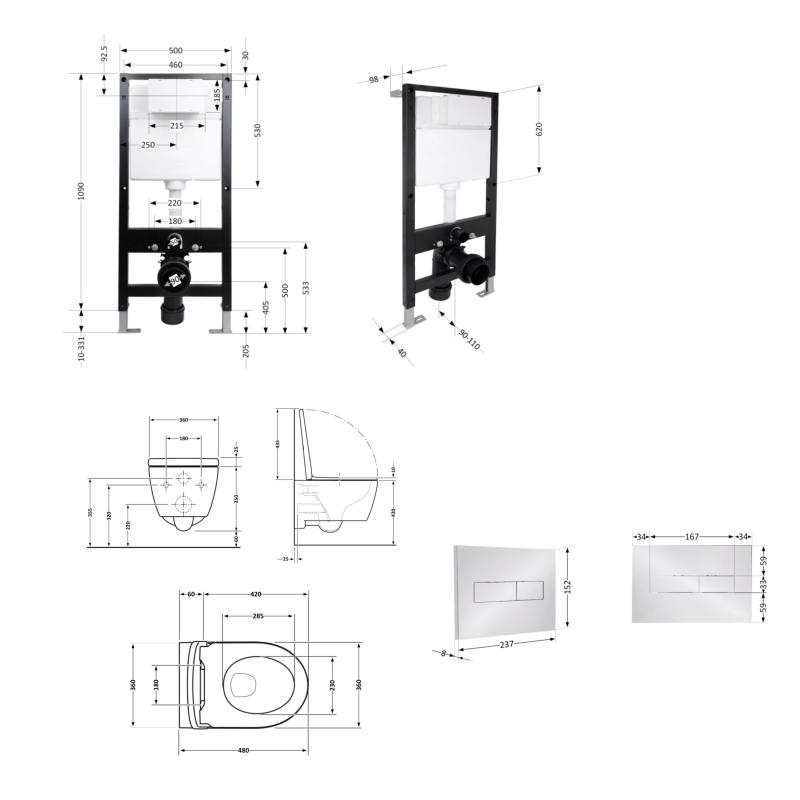 Готове рішення Qtap для ванної кімнати: підвісний унітаз Swan Ultra Quiet 485x360x320 + комплект інсталяції Standard (лінійна клавіша Chrome) — фото 2