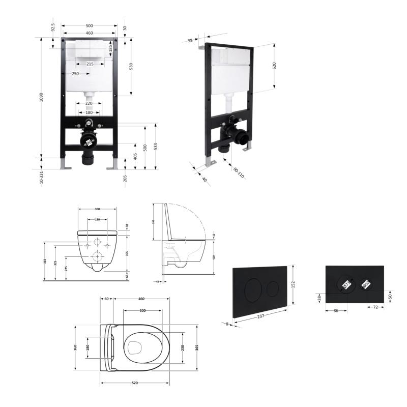 Готове рішення Qtap для ванної кімнати: підвісний унітаз Swan Rimless 520x360x320 + комплект інсталяції Standard (кругла клавіша Black) — фото 2