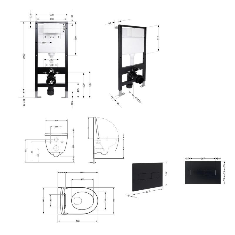 Готове рішення Qtap для ванної кімнати: підвісний унітаз Swan Rimless 520x360x320 + комплект інсталяції Standard (лінійна клавіша Black) — фото 2