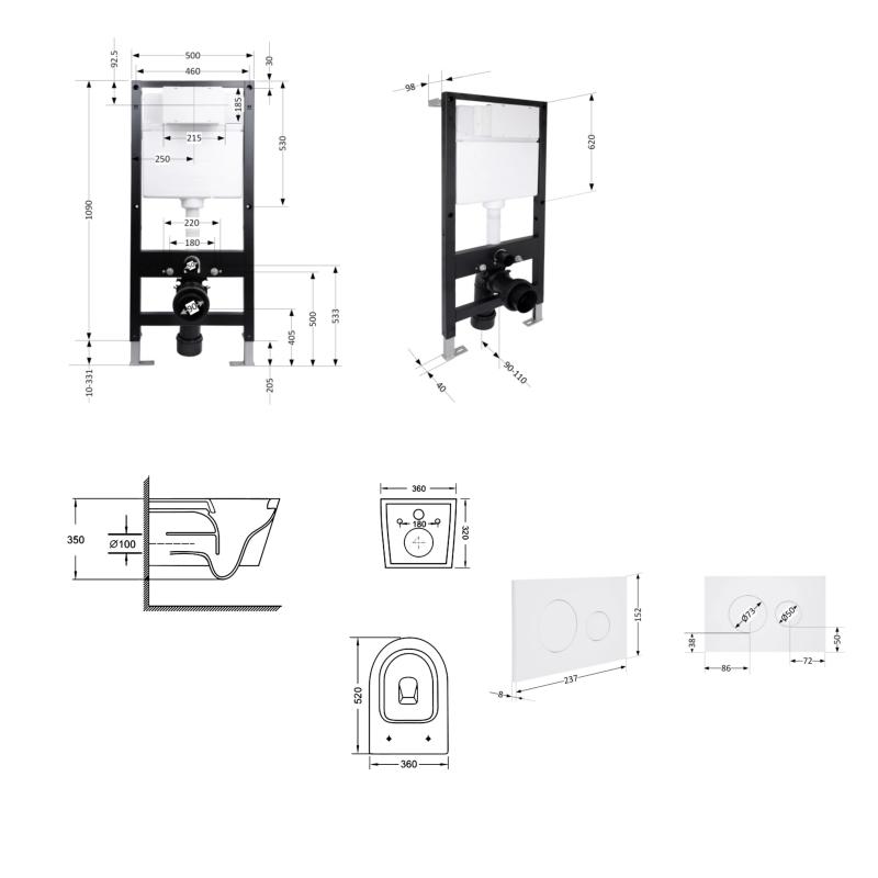 Готове рішення Qtap для ванної кімнати: підвісний унітаз Swan Ultra Quiet 520x360x320 + комплект інсталяції Standard (кругла клавіша White) — фото 2