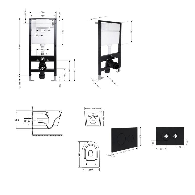 Готове рішення Qtap для ванної кімнати: підвісний унітаз Swan Ultra Quiet 520x360x320 + комплект інсталяції Standard (кругла клавіша Black) — фото 2