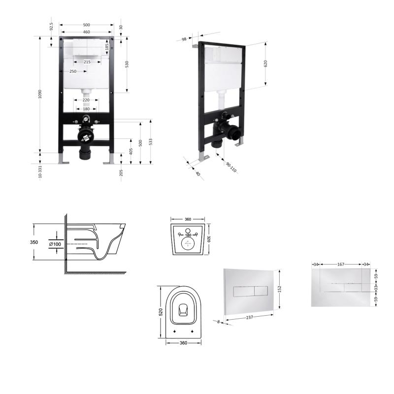 Готове рішення Qtap для ванної кімнати: підвісний унітаз Swan Ultra Quiet 520x360x320 + комплект інсталяції Standard (лінійна клавіша Chrome) — фото 2