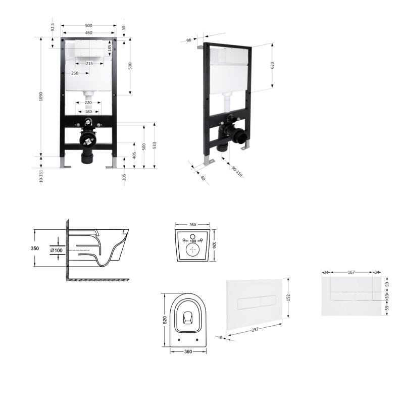 Готове рішення Qtap для ванної кімнати: підвісний унітаз Swan Ultra Quiet 520x360x320 + комплект інсталяції Standard (лінійна клавіша White) — фото 2