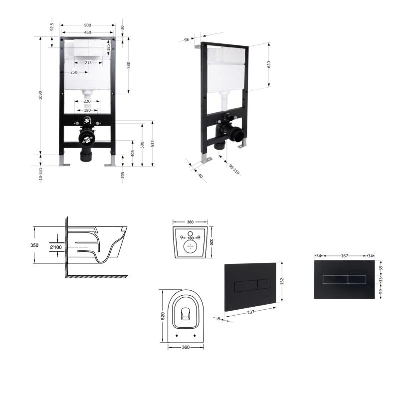 Готове рішення Qtap для ванної кімнати: підвісний унітаз Swan Ultra Quiet 520x360x320 + комплект інсталяції Standard (лінійна клавіша Black) — фото 2