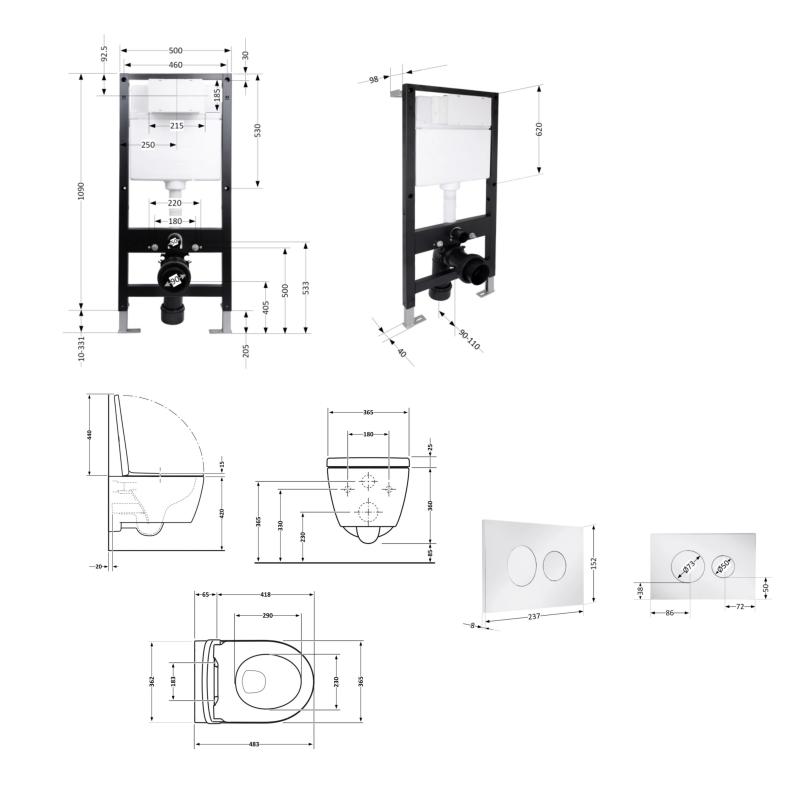 Готове рішення Qtap для ванної кімнати: підвісний унітаз Taurus Ultra Quiet 485x360x350 + комплект інсталяції Standard (кругла клавіша Chrome) — фото 2