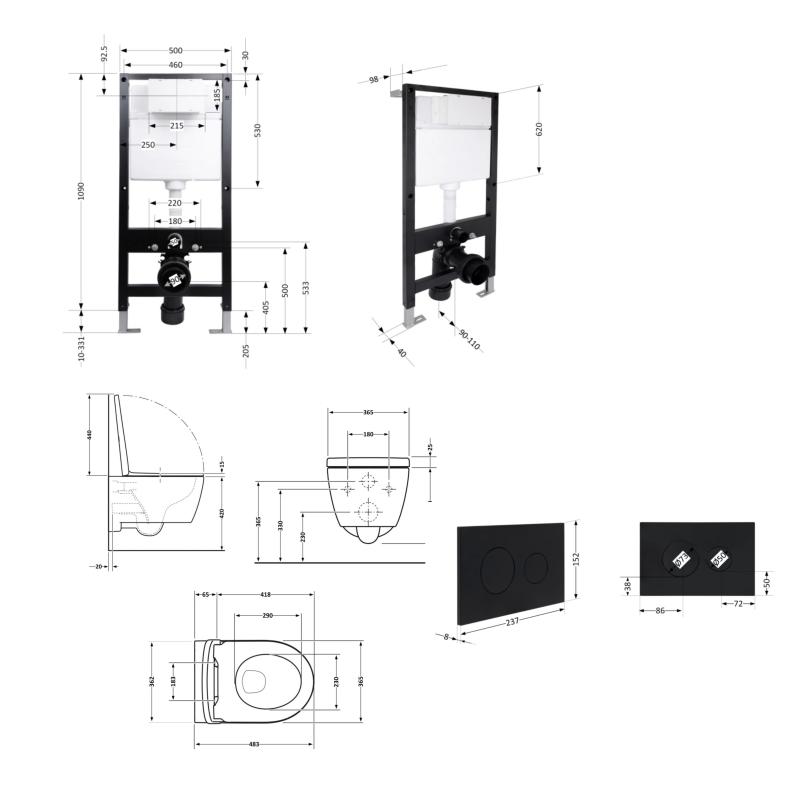 Готове рішення Qtap для ванної кімнати: підвісний унітаз Taurus Ultra Quiet 485x360x350 + комплект інсталяції Standard (кругла клавіша Black) — фото 2