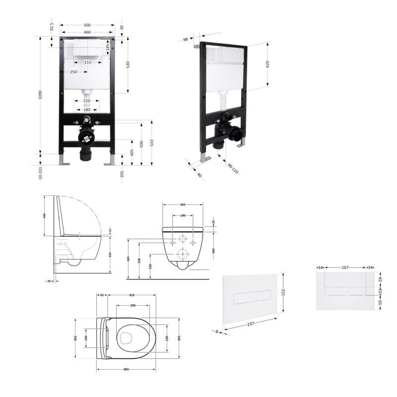 Готове рішення Qtap для ванної кімнати: підвісний унітаз Taurus Ultra Quiet 485x360x350 + комплект інсталяції Standard (лінійна клавіша White) — фото 2