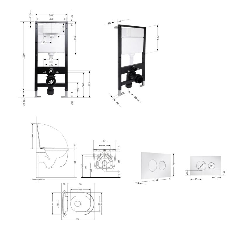 Готове рішення Qtap для ванної кімнати: підвісний унітаз Taurus Ultra Quiet 515x360x350 + комплект інсталяції Standard (кругла клавіша Chrome) — фото 2