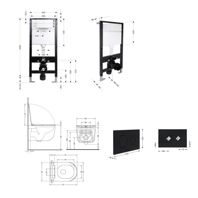 Готове рішення Qtap для ванної кімнати: підвісний унітаз Taurus Ultra Quiet 515x360x350 + комплект інсталяції Standard (кругла клавіша Black) — фото 2