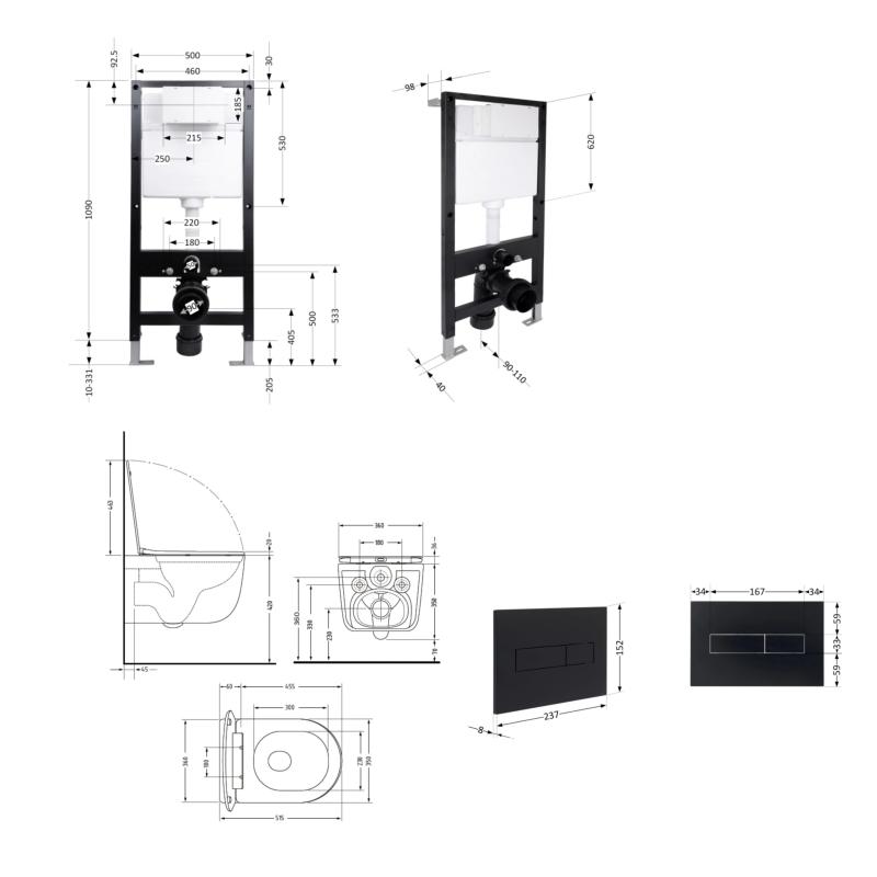 Готове рішення Qtap для ванної кімнати: підвісний унітаз Taurus Ultra Quiet 515x360x350 + комплект інсталяції Standard (лінійна клавіша Black) — фото 2