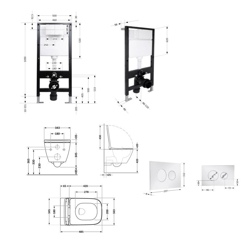Готове рішення Qtap для ванної кімнати: підвісний унітаз Gemini Ultra Quiet 485x340x350 + комплект інсталяції Standard (кругла клавіша Chrome) — фото 2