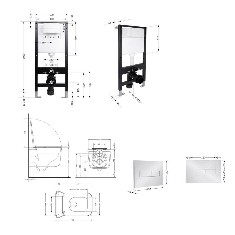 Готове рішення Qtap для ванної кімнати: підвісний унітаз Gemini Ultra Quiet 520x360x350 + комплект інсталяції Standard (лінійна клавіша Chrome) — фото 2