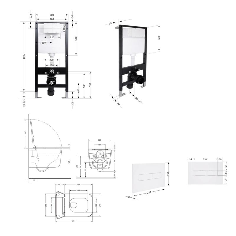 Готове рішення Qtap для ванної кімнати: підвісний унітаз Gemini Ultra Quiet 520x360x350 + комплект інсталяції Standard (лінійна клавіша White) — фото 2