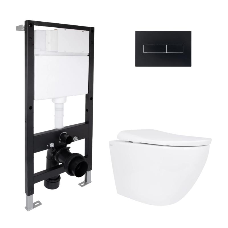 Готове рішення Qtap для ванної кімнати: підвісний унітаз Robin ML Ultra Quiet 520x365x365 + комплект інсталяції Standard (лінійна клавіша Black)