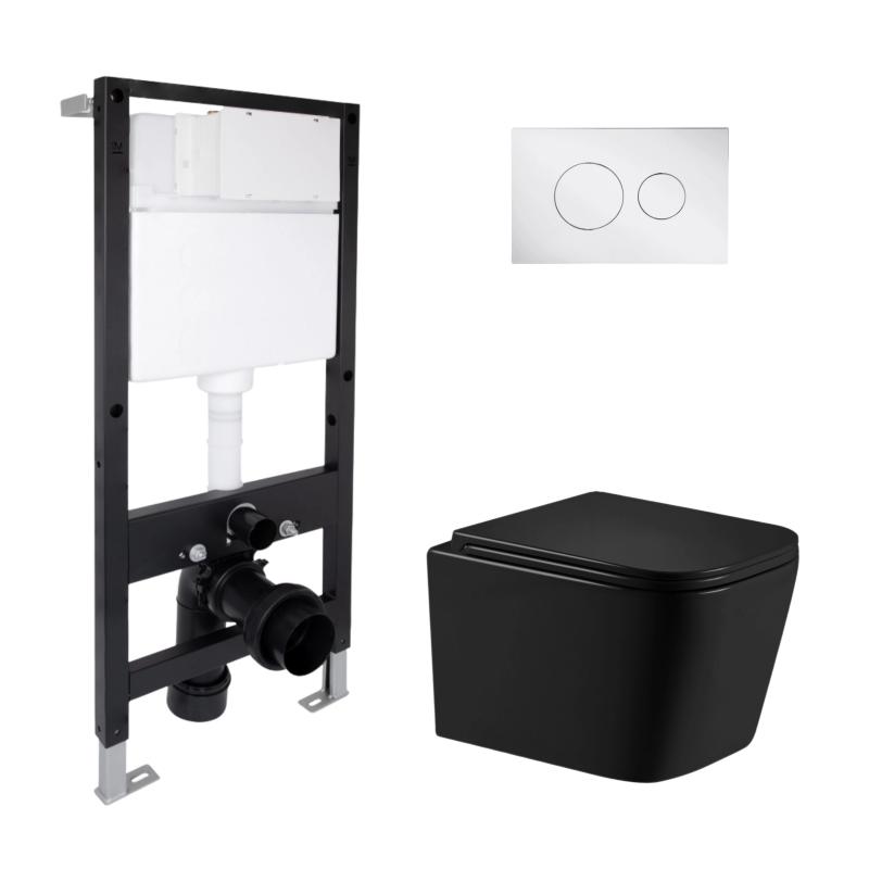 Готове рішення Qtap для ванної кімнати: підвісний унітаз Crow Ultra Quiet 485x340x290 + комплект інсталяції Standard (кругла клавіша Chrome)