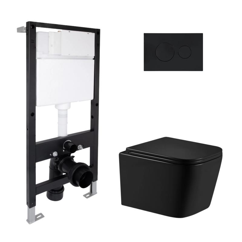 Готове рішення Qtap для ванної кімнати: підвісний унітаз Crow Ultra Quiet 485x340x290 + комплект інсталяції Standard (кругла клавіша Black)