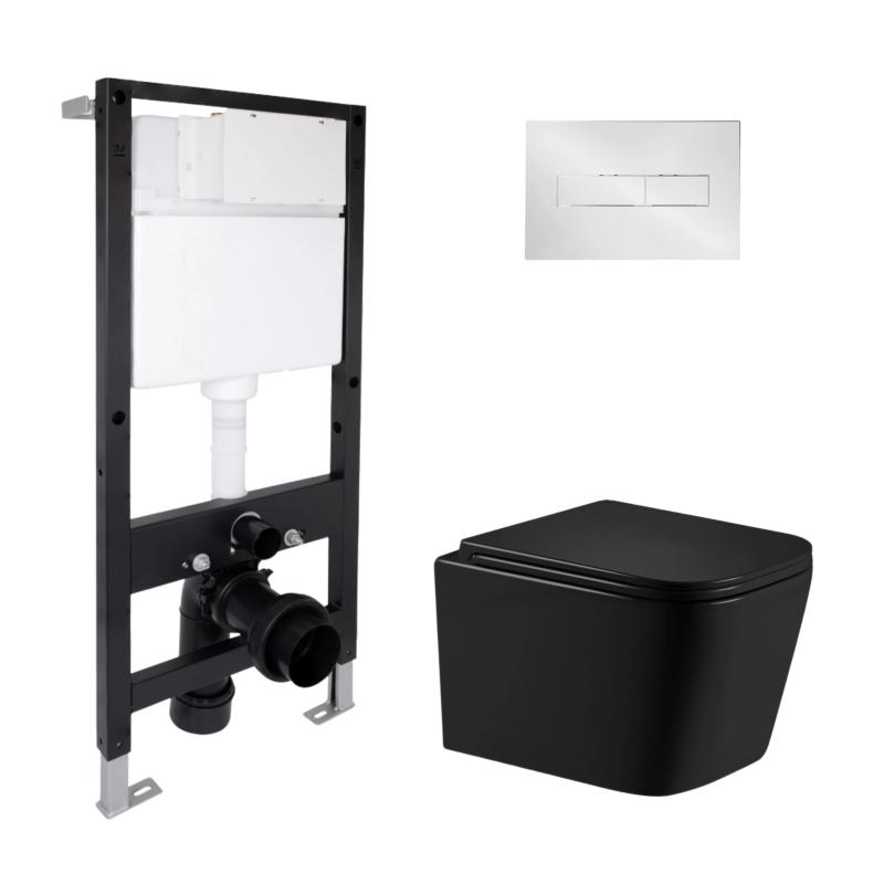 Готове рішення Qtap для ванної кімнати: підвісний унітаз Crow Ultra Quiet 485x340x290 + комплект інсталяції Standard (лінійна клавіша Chrome)
