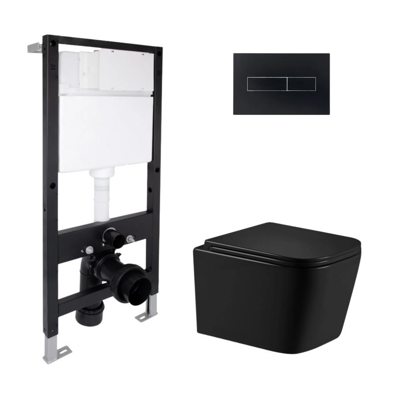 Готове рішення Qtap для ванної кімнати: підвісний унітаз Crow Ultra Quiet 485x340x290 + комплект інсталяції Standard (лінійна клавіша Black)