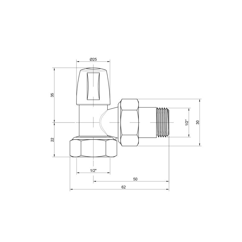 Кран радіаторний Icma 1/2" кутовий без ручки №805 — фото 2