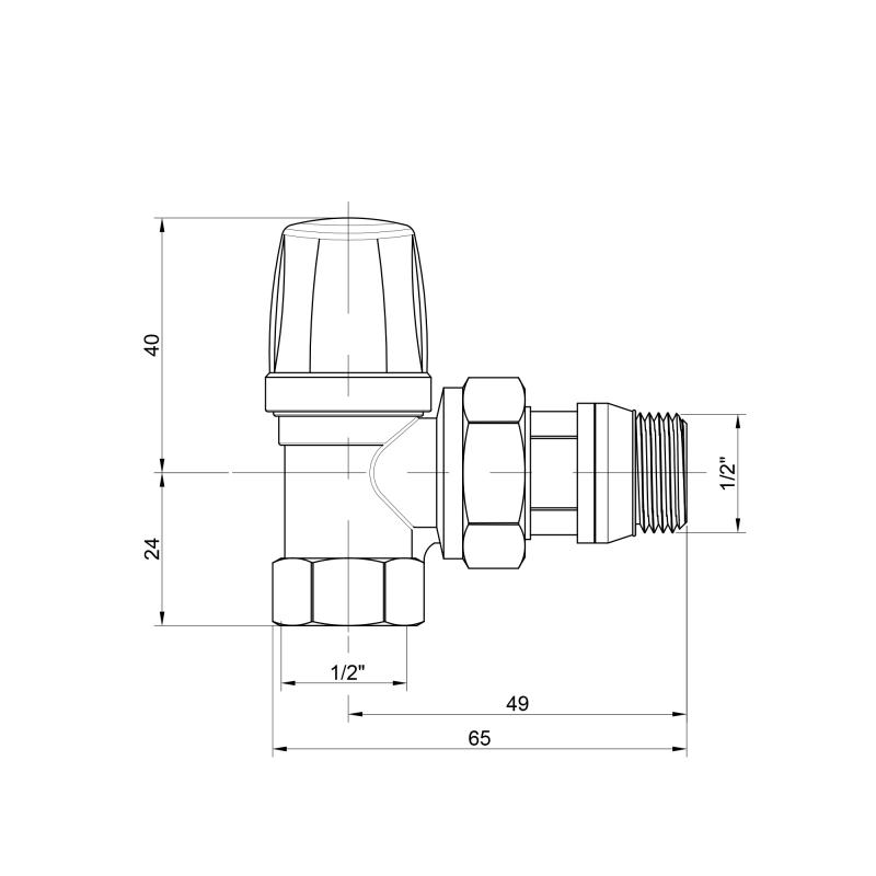 Кран радіаторний Icma 1/2" з антипротіканням кутовий без ручки №952 — фото 2