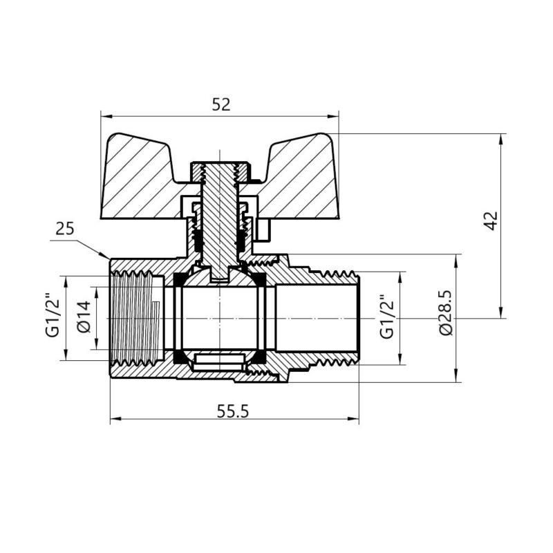 Кран кульовий Thermo Alliance Base 1/2" ВЗ для газу (метелик) SD607G15 — фото 2