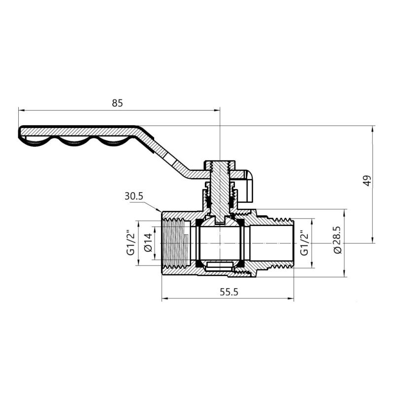 Кран кульовий Thermo Alliance Base 1/2" ВЗ для газу (важіль) SD605G15 — фото 2