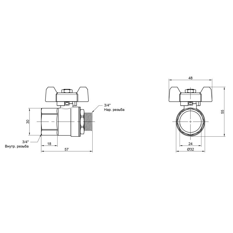 Кран кульовий Thermo Alliance Base 3/4" ВЗ для води (метелик) SD607W20 — фото 2