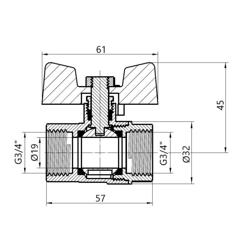 Кран кульовий Thermo Alliance Base 3/4" ВР для газу (метелик) SD602G20 — фото 2
