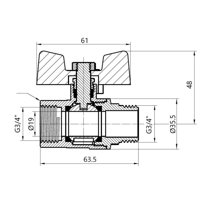 Кран кульовий Thermo Alliance Base 3/4" ВЗ для газу (метелик) SD607G20 — фото 2