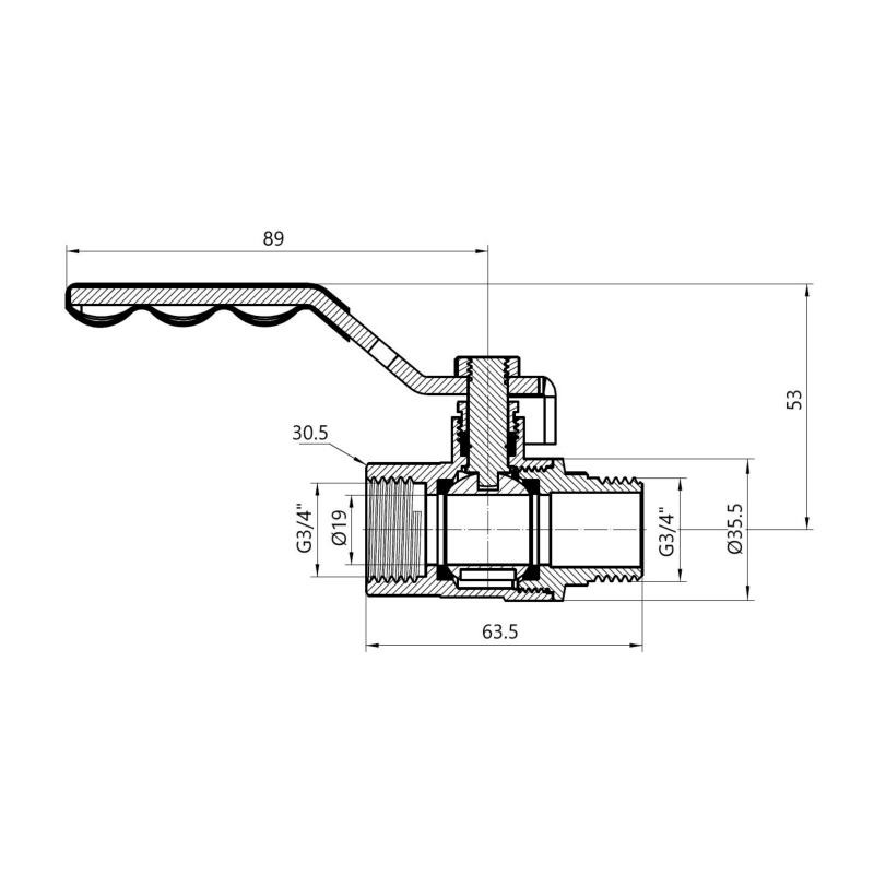 Кран кульовий Thermo Alliance Base 3/4" ВЗ для газу (важіль) SD605G20 — фото 2