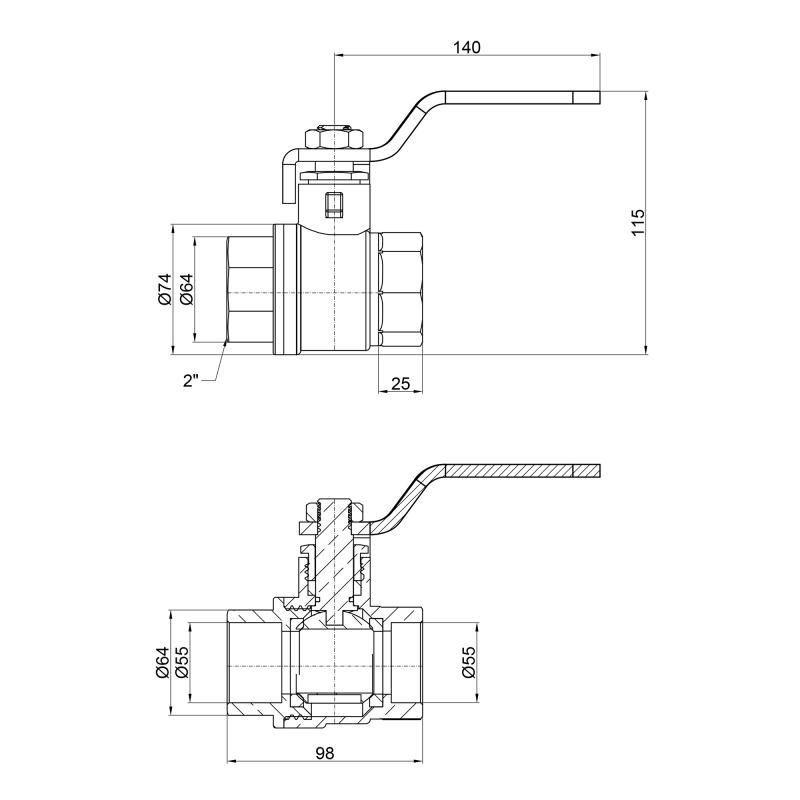 Кран кульовий Thermo Alliance Base 2" ВР для води (важіль) SD600W50 — фото 2
