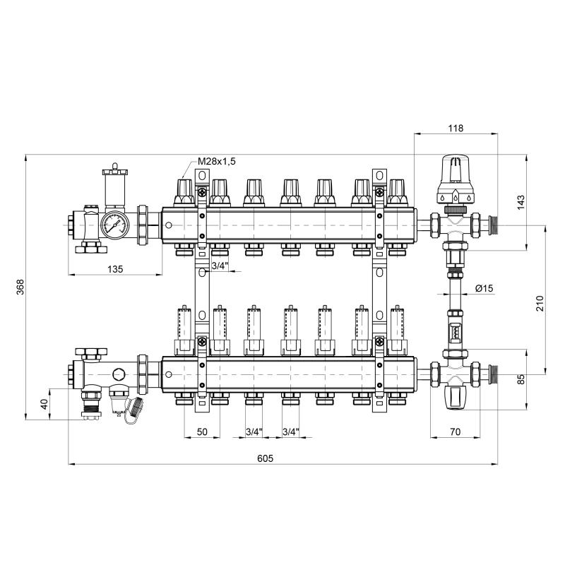 Колекторна група Icma 1" 7 виходів, з витратоміром №K0111 — фото 2