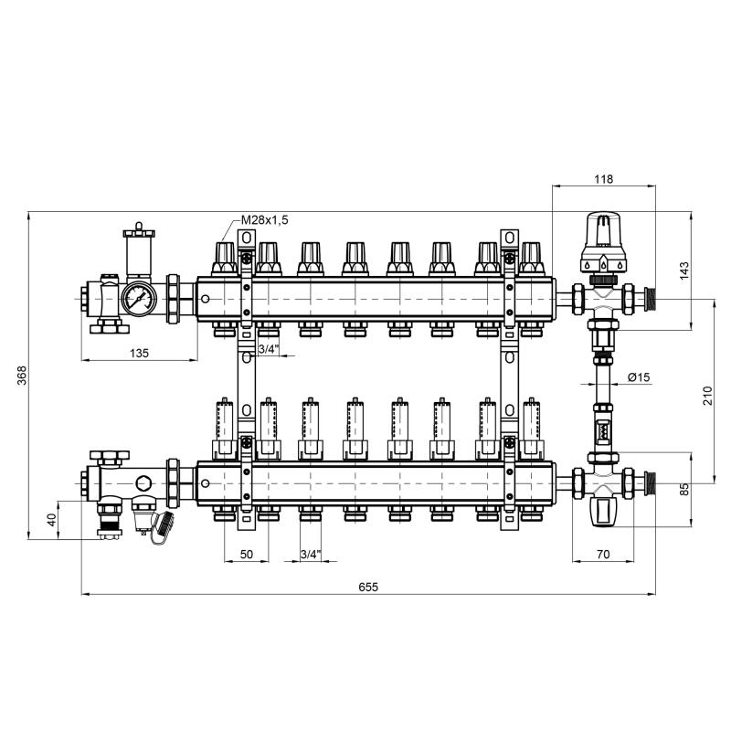 Колекторна група Icma 1" 8 виходів, з витратоміром №K0111 — фото 2