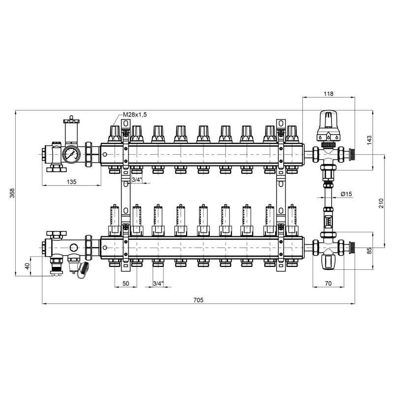 Колекторна група Icma 1" 9 виходів, з витратоміром №K0111 — фото 2
