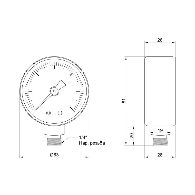 Манометр Icma 1/4" 0-10 бар, нижнє підключення №244 — фото 2