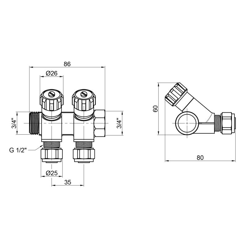 Колектор Thermo Alliance Standart 3/4" 2 виходи SD230W2 — фото 2