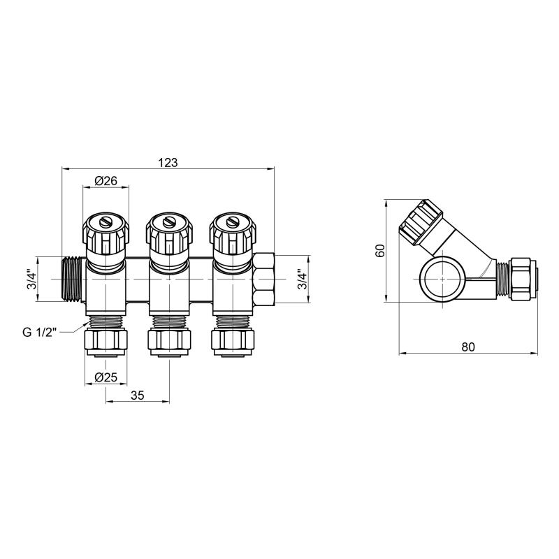 Колектор Thermo Alliance Standart 3/4" 3 виходи SD230W3 — фото 2