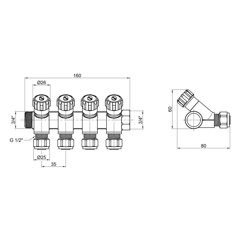 Колектор Thermo Alliance Standart 3/4" 4 виходи SD230W4 — фото 2