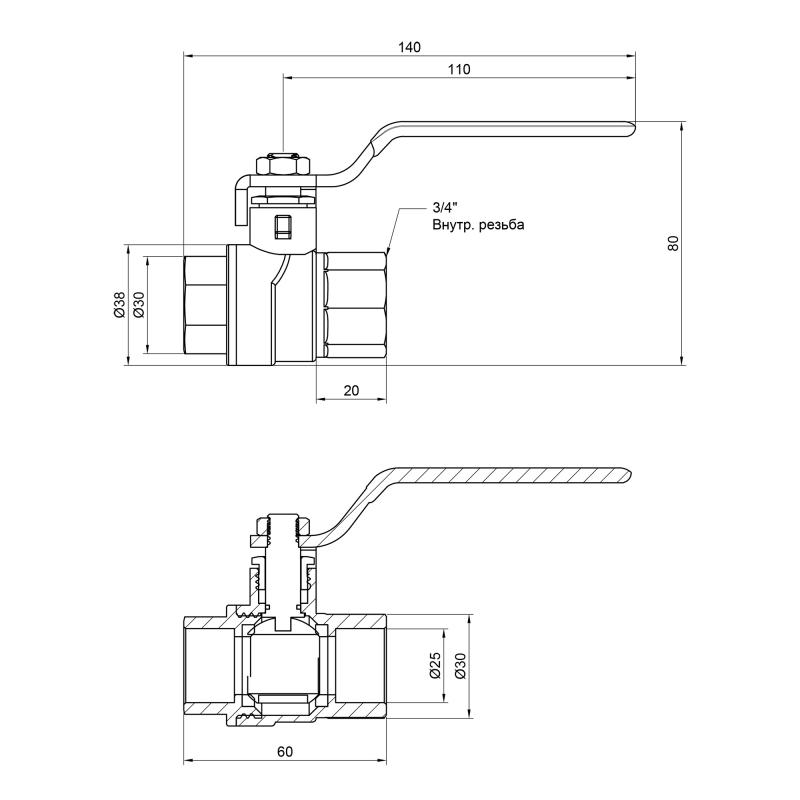 Кран кульовий Thermo Alliance Forte 3/4" ВР для води (ручка) SF600W20 — фото 2