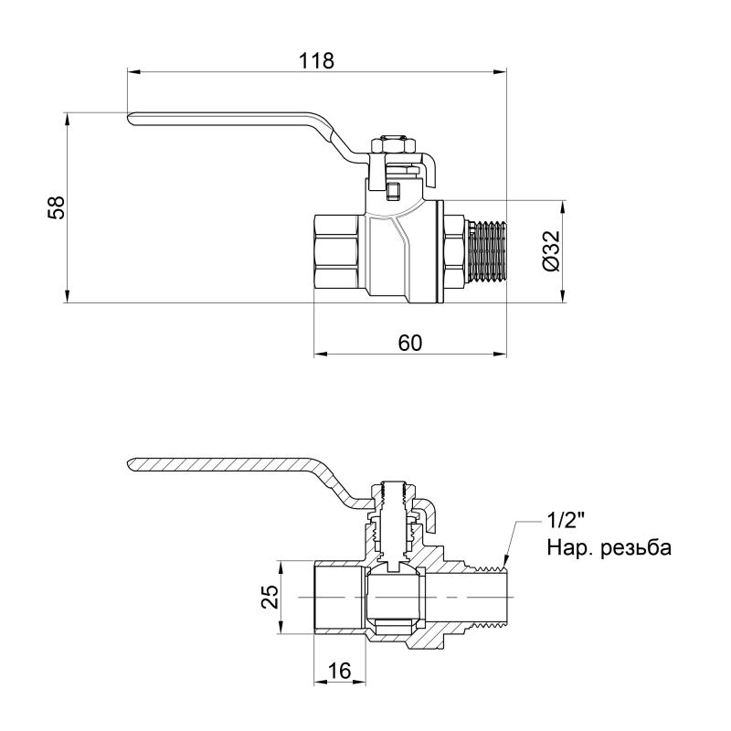 Кран кульовий Thermo Alliance Forte 1/2" ВЗ для води (ручка) SF605W15 — фото 2