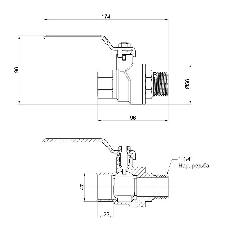 Кран кульовий Thermo Alliance Forte 1 1/4 ВЗ для води (ручка) SF605W32 — фото 2