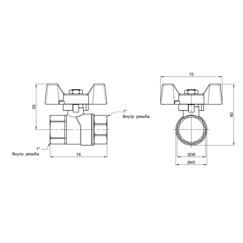 Кран кульовий Thermo Alliance Forte 1" ВР для води (метелик) SF602W25 — фото 2