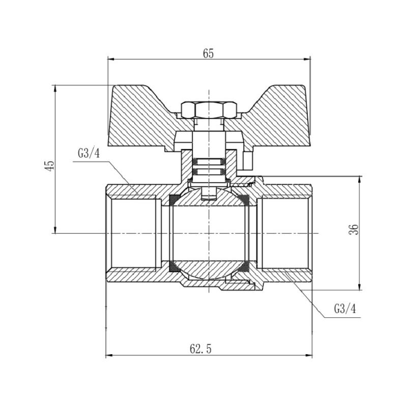 Кран кульовий Thermo Alliance Forte 3/4" ВР для газа (метелик) SF602G20 — фото 2